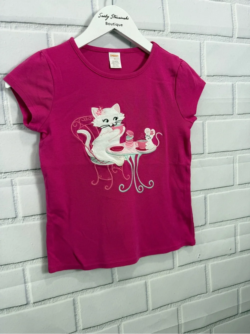 Gymboree Girls Pink Cat Graphic Tee Size 12 Cute Short Sleeve Shirt